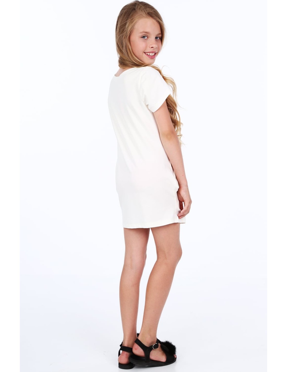 Mädchenkleid mit Aufdruck, Creme, NDZ8177 – Online-Shop – Boutique